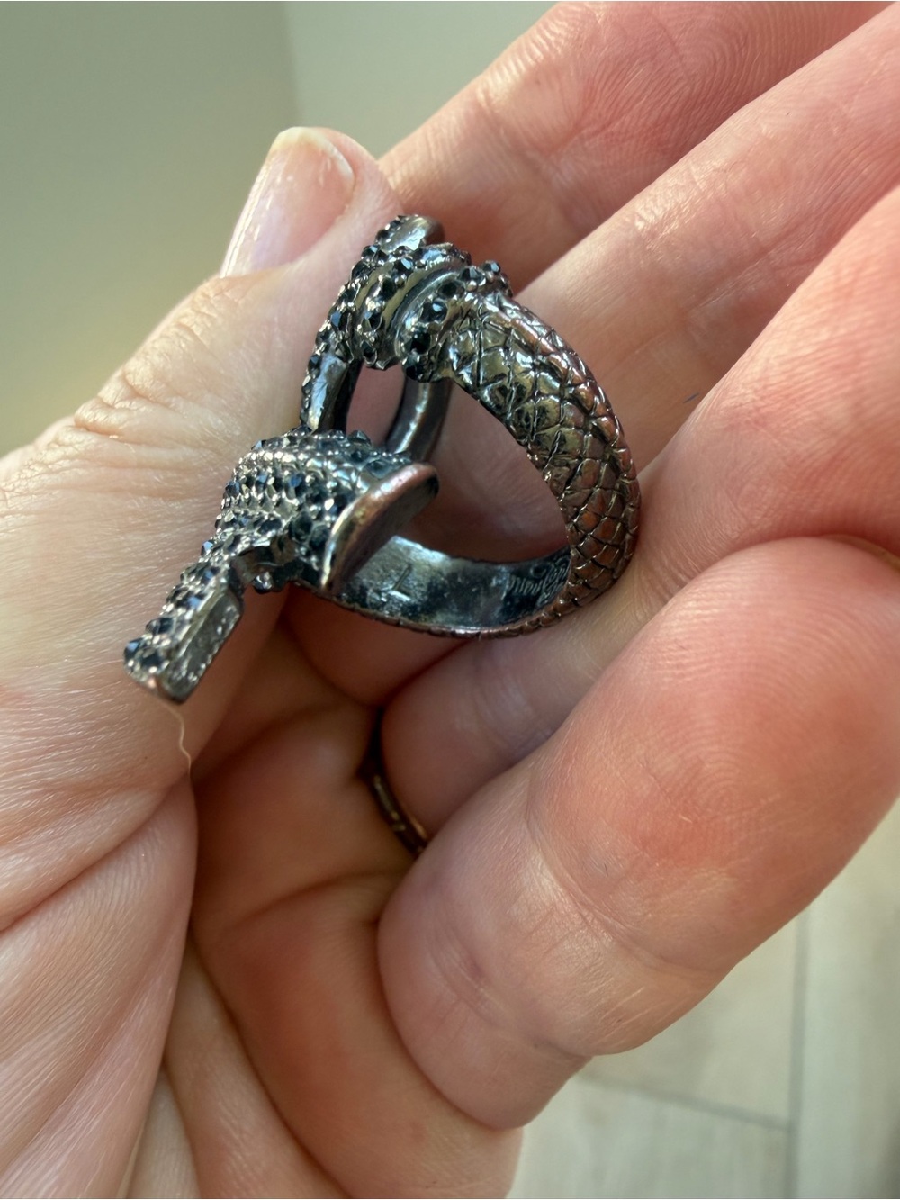 Lucky Brand Snake Ring Gunmetal and Black Rhinestone - Picture 3 of 7